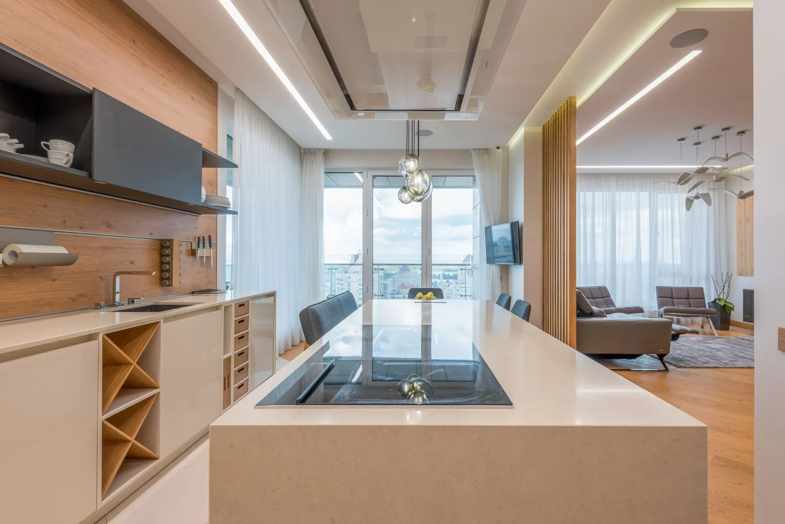 Bright open-plan kitchen and sitting area.
